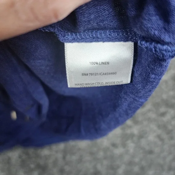 Eileen Fisher Linen Top Woman 1X Blue V-Neck Sequin Embellished Short Sleeve - Picture 6 of 6